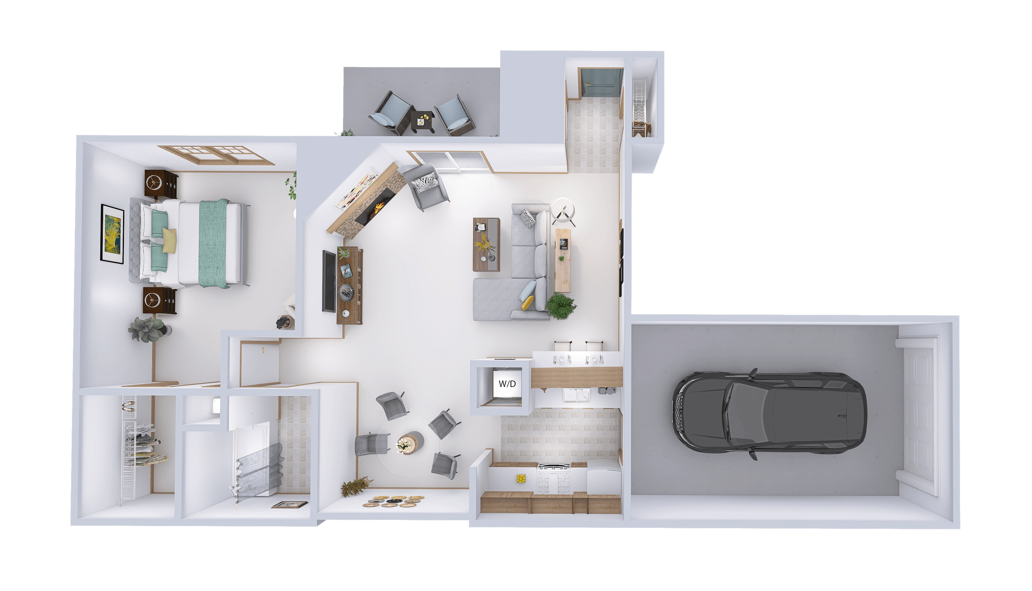 Floor plan for 1 bed, 1 bath, 874 sqft